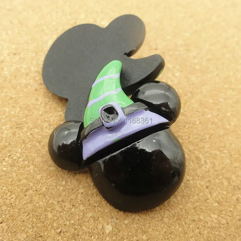 1pcs/lot resin flat back Halloween Mickey with green hat 30mm Cabochons Hair Bow Center DIY Christmas decration C118-5