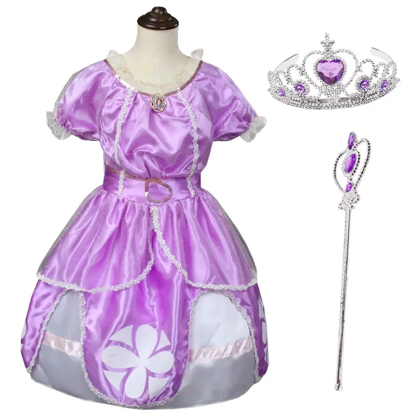 Kids Girls Princess Sofia Dress Purple Girl Summer Sophia Costume