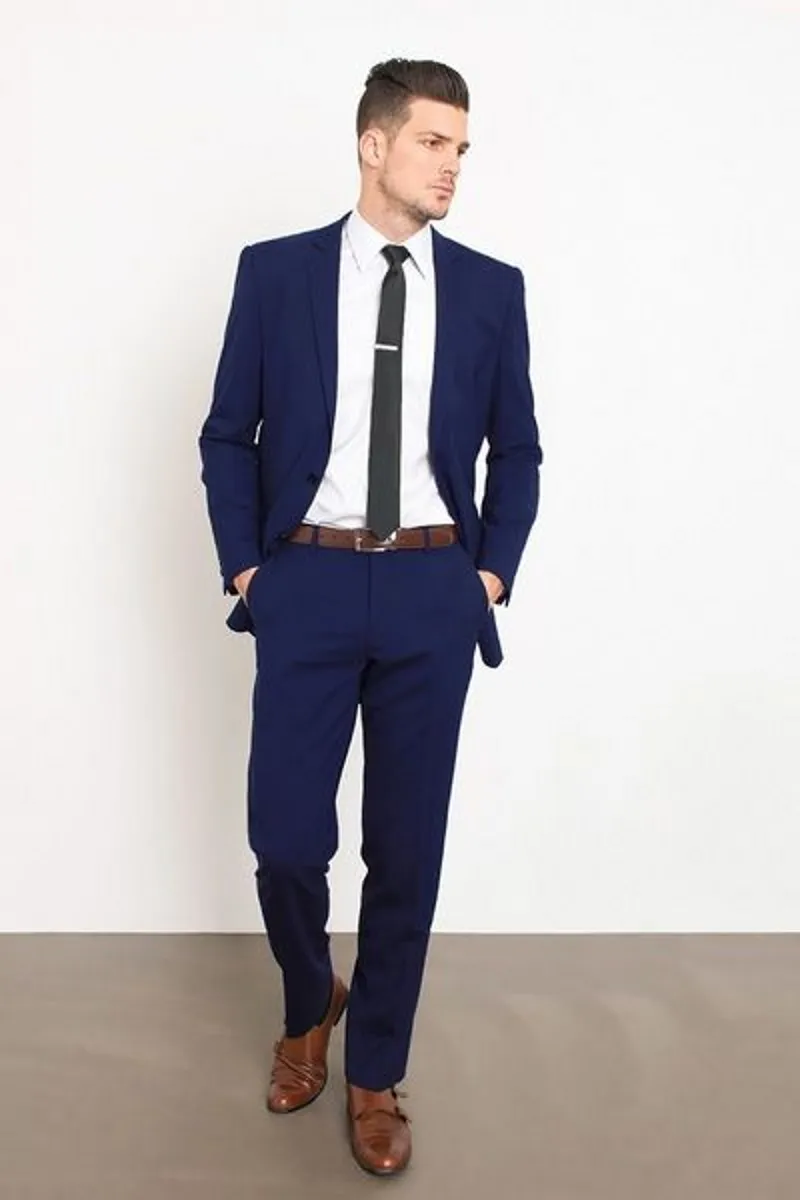 Fashionable Dark Blue Wedding Suits for Men Business Mens Suits 2 Pieces Slim Fit (Jacket+Pants) Groom Tuxedos Groomsman Suits