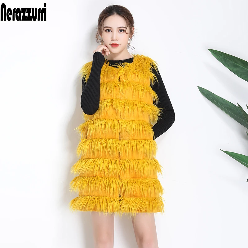 Grande D'hiver 2018 Rayé Yellow Jaune Taille Veste Manteau De Longue 5xl 6xl Nerazzurri Manches Nouveau Fourrure 7xl Faux Sans En Chaud Mode L5j4R3A