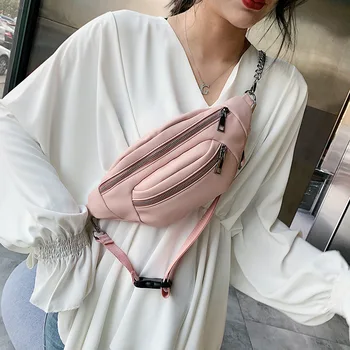 

2019 New Fashion Women Waist Bag Female Chain Shoulder Bag Casual Fanny Pack Brand Designer Lady Pink Chest Bag Waist Belt Bag