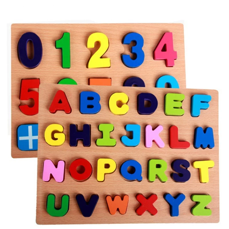 Children Wooden Montessori Materials Learning To Matching Digital Shape Match ABC Number 