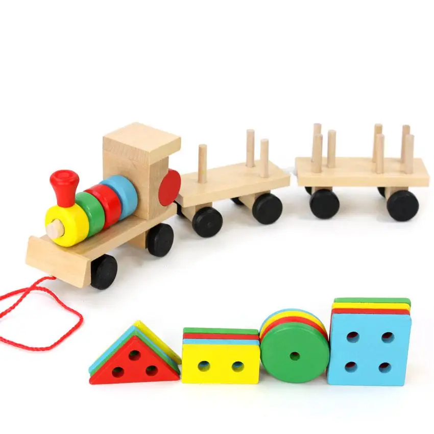 

Small Wooden Train And Dragging Three Carriage Geometric Shape Matching Early Childhood Educational Diecasts Toy Vehicles