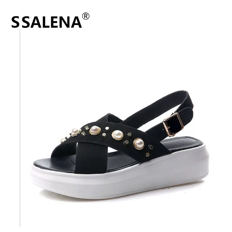 

Women Summer Pearl Fashion Sandals Ladies Buckle Strap Wedges Shoes Female Open Toe Thick Bottom Beach Shoes AA60606