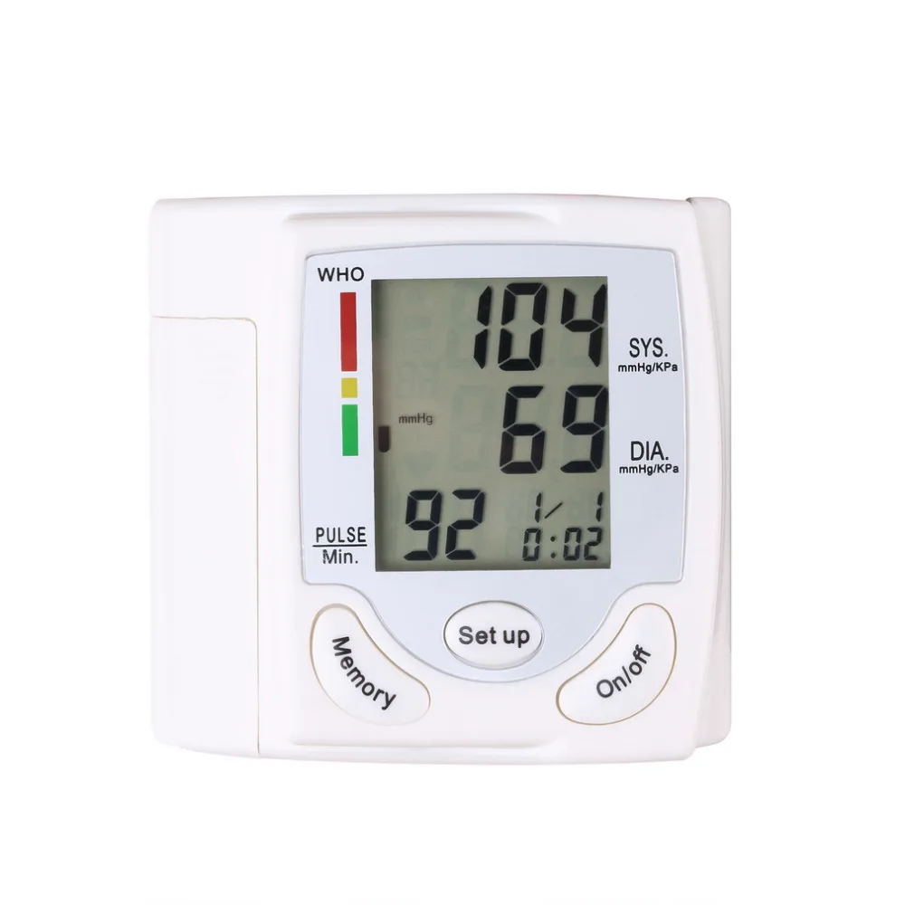 Automatic Digital LCD Display Wrist Blood Pressure Monitor Heart Beat Rate Pulse Meter Measure Tonometer Sphygmomanometer White