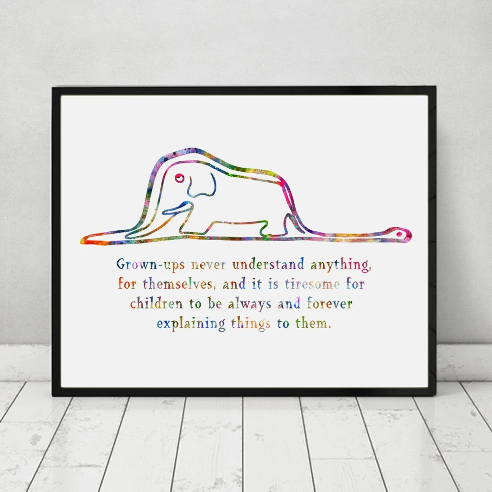 を星の王子さまボアと象引用水彩アートプリントポスター壁の装飾芸術家の装飾インスピレーションポスターap077 Art Print Poster Inspirational Postersprint Poster Aliexpress