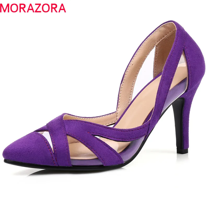 

MORAZORA spring summer 2020 women sandals thin heels high heel pointed toe shallow slip on sexy female shoes wedding shoes