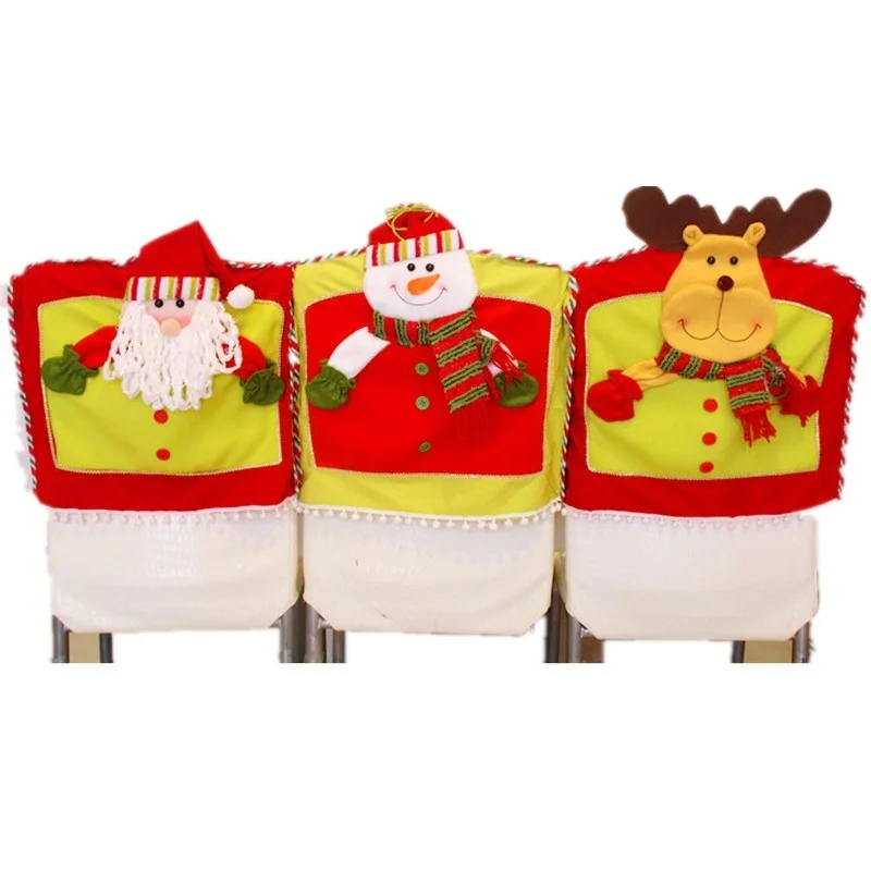

MILIVIXAY 1Pcs Christmas Dinning Room Chari Cover Cartoon Snowman Santa Elk Chair Ornament Christmas Chair Back Cover