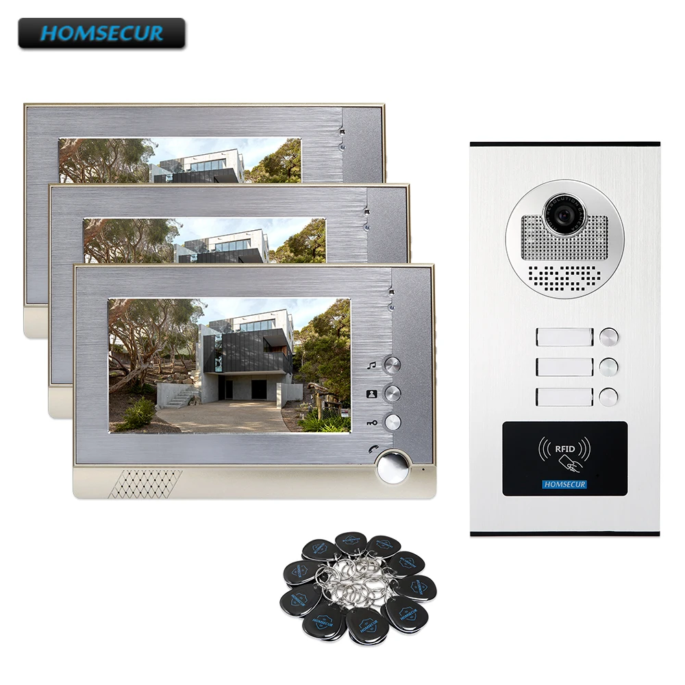 

HOMSECUR 7" Hands-free Video Secure Doorbell Intercom+Night Vision Camera for 3 Family (XC111-3+XM710-G)