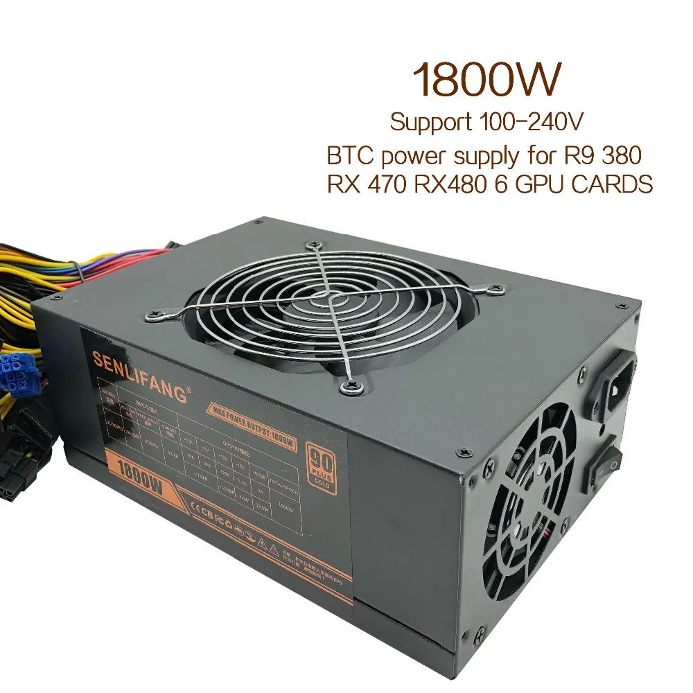 Brand new 1800W Mining power Supply 24pin 100V-240V R9 380/390 RX 470/480 RX 570 for BTC ETC ZEC
