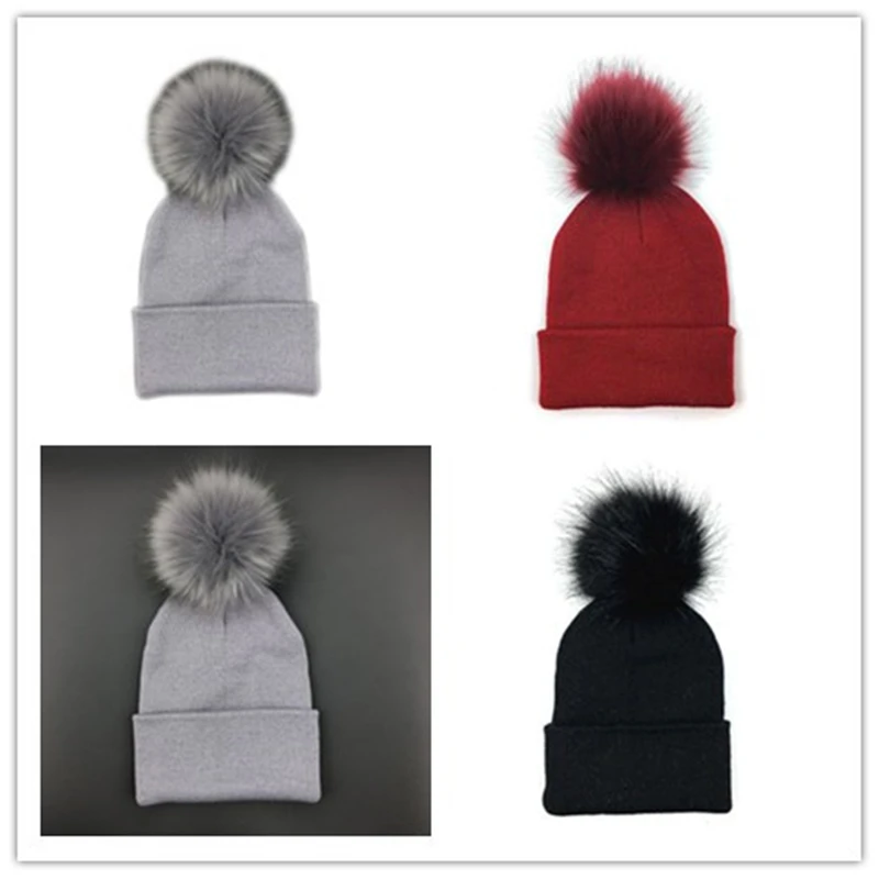 

Toddler Kids Baby Warm Winter Wool Knit Beanie Fur Pom Pom Bobble Hat Cap Winter Warm Hat Winter Caps Xmas Gift Newborn Photo