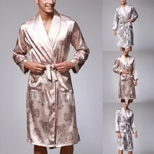 Мужской халат, имитация шелковой пижамы с принтом, белье, халат, одежда для сна, кимоно, homme#2