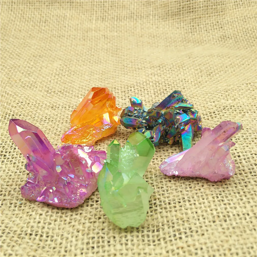 Shinning Rainbow Titanium Aura Crystal Cluster-Angel Quartz Cluster Crystal-Reiki Healing and Terrariums Home Decoration | Дом и сад