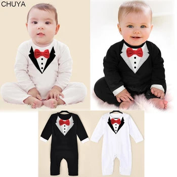 

children's clothing spring new black and white gentleman bow tie jumper boys jumpsuit