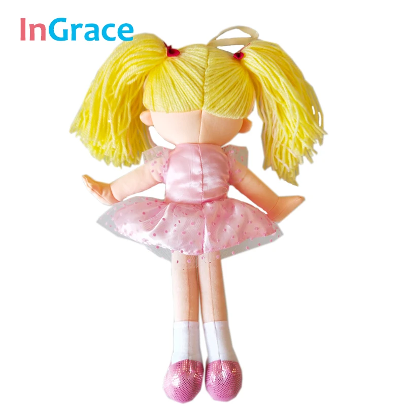 InGrace розовая тряпичная кукла для девочек, высокое качество, тканевая кукла для детей, лучший подарок, 35 см, платье-пачка, кукла, милое лицо, желтые волосы