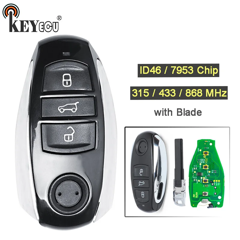 KEYECU 315/ 433/ 868MHz ID46/ 7953 Chip 3 Button Replacement Smart Card Remote Key Fob for Volkswagen T*ouareg 2010-2014 KEYECU 315/ 433/ 868MHz ID46/ 7953 Chip 3 Button Replacement Smart Card Remote Key Fob for Volkswagen T*ouareg 2010-2014