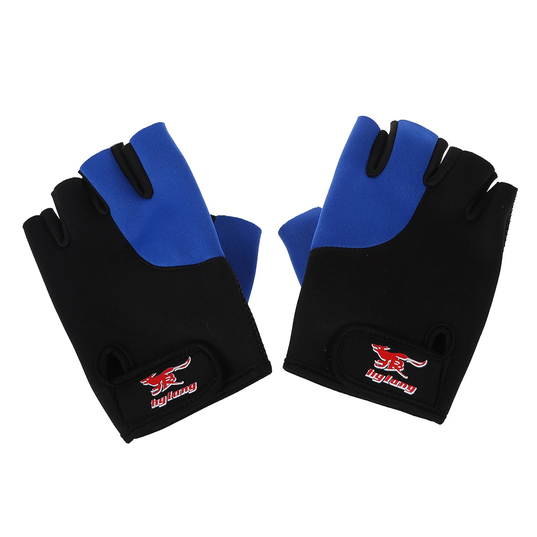 2 Pcs Black Blue Neoprene Fingerless Sports Gloves for Menin Fishing