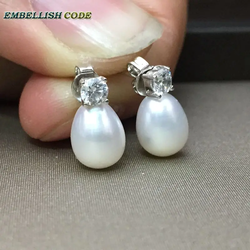 

charming stud earrings natural freshwater cultured fine pearls teardrop shape flawless jewelry 925 sterling silver for women