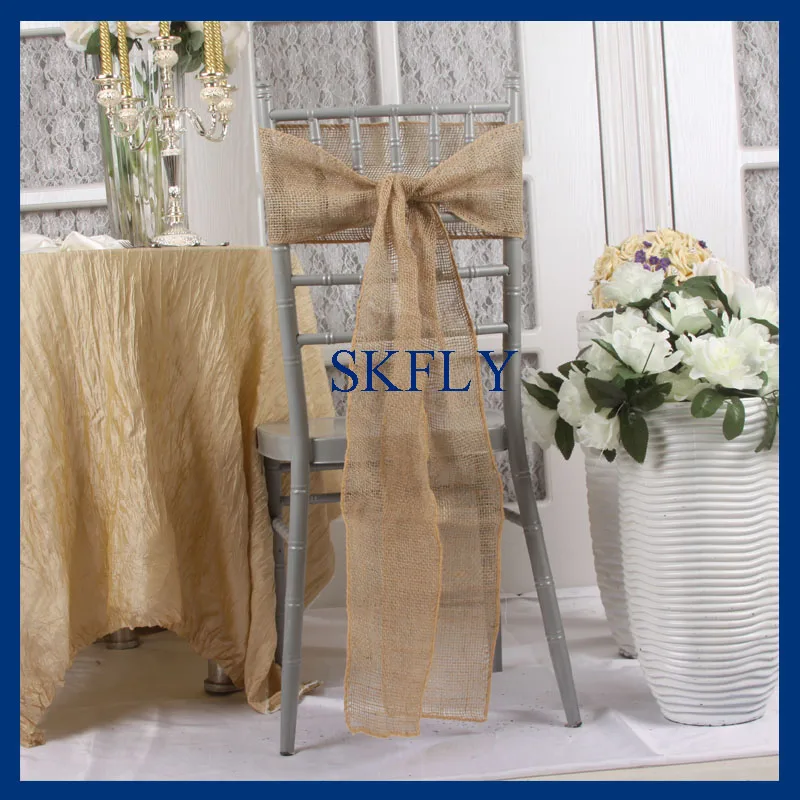 

SH013E New SKFLY 2018 wedding decoration real burlap hessian chair sash