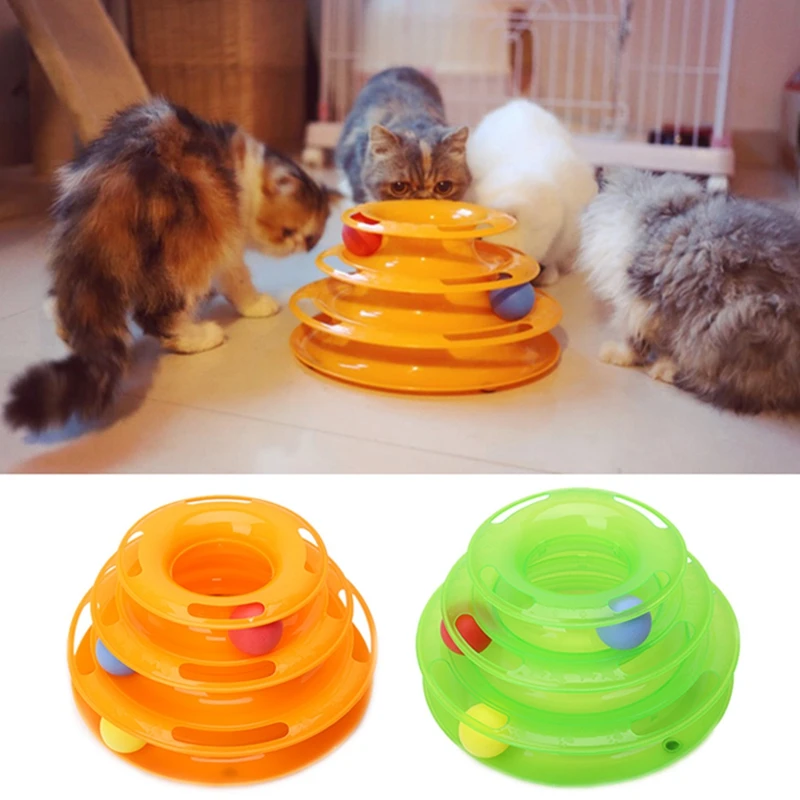 

Funny Pet Cat Trilaminar Crazy Ball Disk Interactive Toys Amusement Plate Toy Green/Yellow