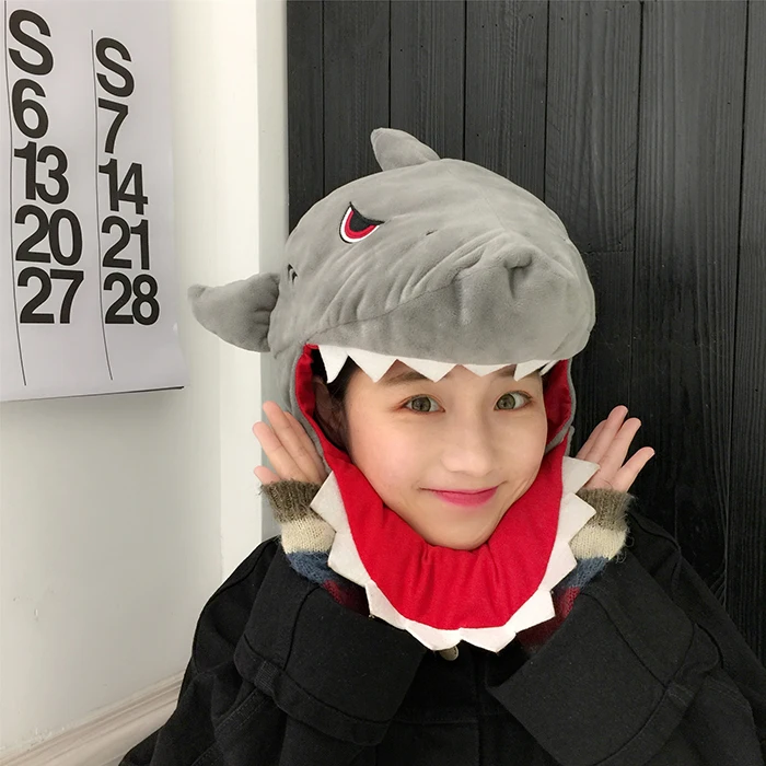 Японская Акула Шапка с динозавром мультяшная плюшевая шапка Девочка милая креативная