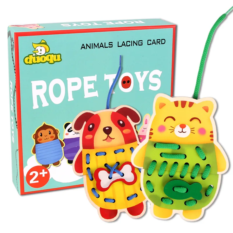 2108 NEW Wooden toy Animal rope game/ Animals Lacing Card Rope Toys 5PCS animals Exercise concentration hand eye child Classic