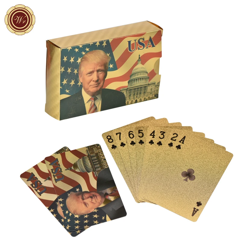 Donald Trump Poker Playing Cards Plastic Gold and Silver Poker Set Waterproof 