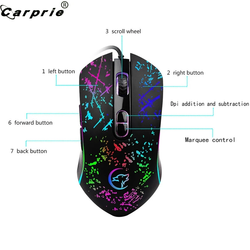 CARPRIE проводная USB игровая мышь ABS Gamer RGB 6 подсветка макропрограммируемые кнопки