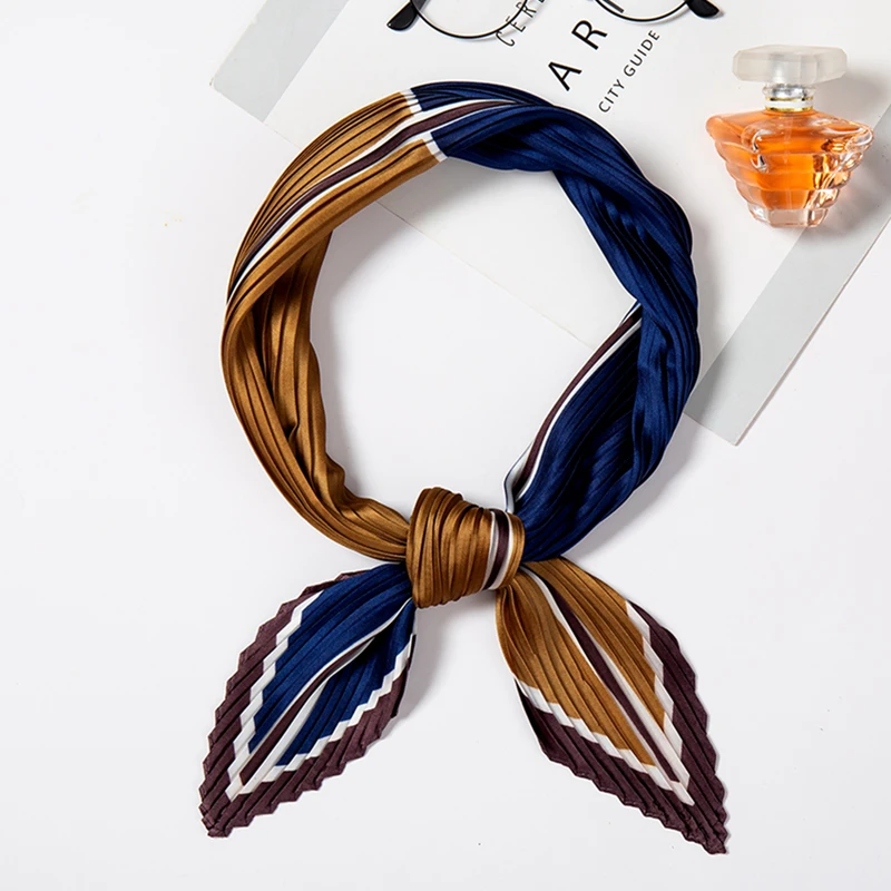 Дизайнерский женский шарф, квадратный шелковый плиссированный шейный платок, женский элегантный ободок для волос, женский шейный платок