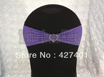 

Hot Sale Dark Purple Spandex Bands / Lycra Band /Chair Covers Sash With Heart Shape Diamond Buckle For Wedding & Banquet