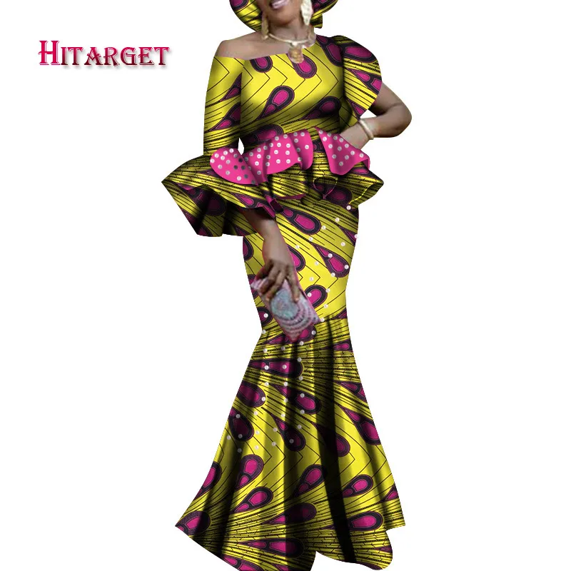 Hitarget Danshiki комплект из обуви в африканском стиле платья для Для женщин сексуальное платье на одно плечо с юбкой комплект из 2 предметов, костюм для вечерние/свадебные принт в африканском стиле Одежда WY4132 - Цвет: 17