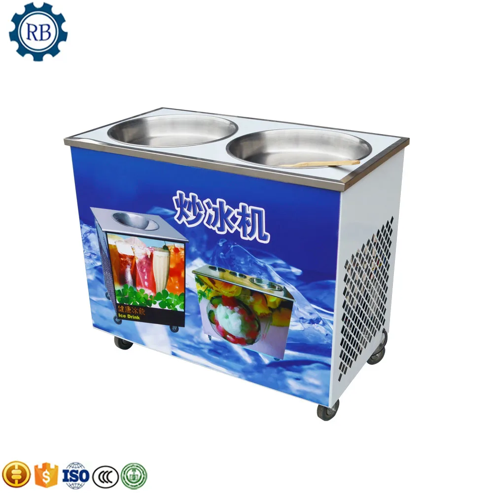Discount!!!Doubel Flat Pan Fry Ice Cream Making Fried Ice Cream Machine