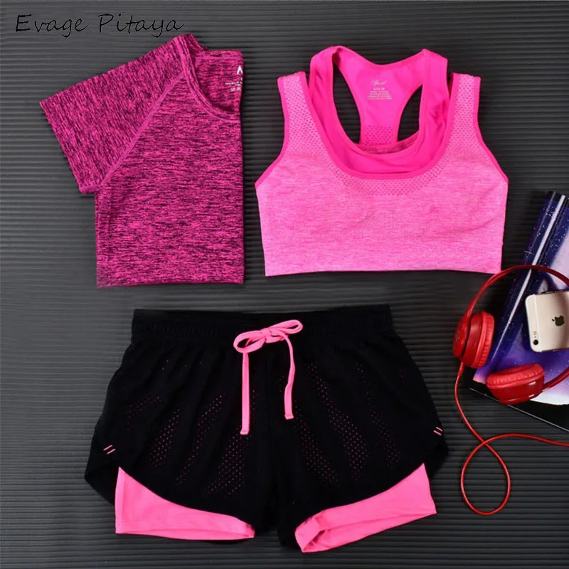 Prix pour 2017 3 Pièces Femmes Fitness Yoga Ensemble T-Shirt et Soutien-Gorge et recadrée Pantalon Sport Set Gym Vêtements Sport wear Formation Costume rapide sec Prix pour 2017 3 Pièces Femmes Fitness Yoga Ensemble T-Shirt et Soutien-Gorge et recadrée Pantalon Sport Set Gym Vêtements Sport wear Formation Costume rapide sec