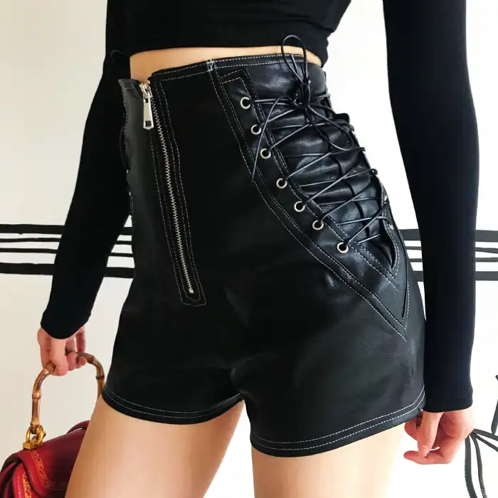 high waisted leather shorts