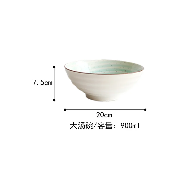 Японская ручная роспись глазурованный фарфоровый набор посуды бытовые блюда рисовые чаши Миски миски для лапши - Цвет: Green 8-inch bowl
