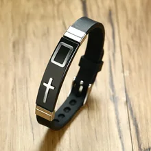 Силиконовый мужской браслет на запястье Серебряный тон Крест прямоугольник Bracciale регулируемый браслет на запястье для мужчин мужские ювелирные изделия