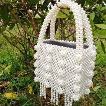 

YD-EVER Vintage Lady Bead bag Tasche perlen Preal Evening Bag Luxury Women purses and handbags Box Bag handmade bags
