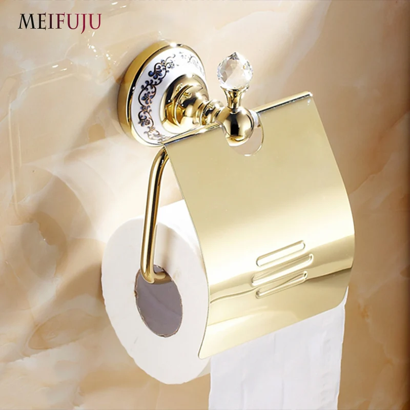 MEIFUJU Luxury Gold Toilet Roll Holder Ceramic Toilet Paper Holder
