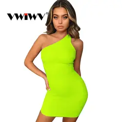 VWIWV Классический Новый выдалбливают oneside плеча без рукавов длиной выше колена облегающий, зауженный, обтягивающий платье вечерние платья