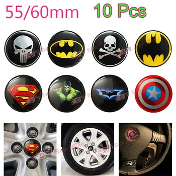 

10Pcs Universal 55mm/60mm Auto Motorcycle Car Steering Tire Wheel Center Hub Emblem Decal Sticker Punisher/Batman/superman etc