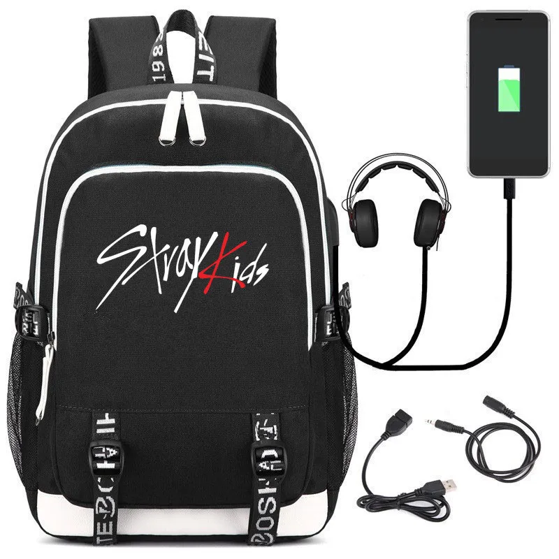 

Stray Kids Rucksack Backpack Fans Bag W/ USB Port / Lock Headphone Travel Laptop Student School Bags