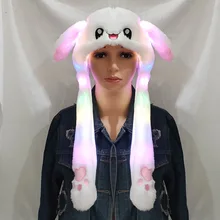Светящиеся плюшевые кроличьи шапки с ушками вечерние зимние теплые подвижные кроличьи ушки для детей девочек женские шапки шапка подарок