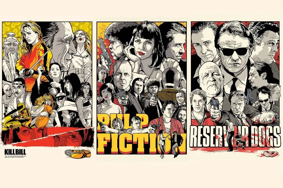 

quentin tarantino, pulp fiction + kill bill +reservoir dogs movie poster silk fabric cloth print wall sticker Wall Decor