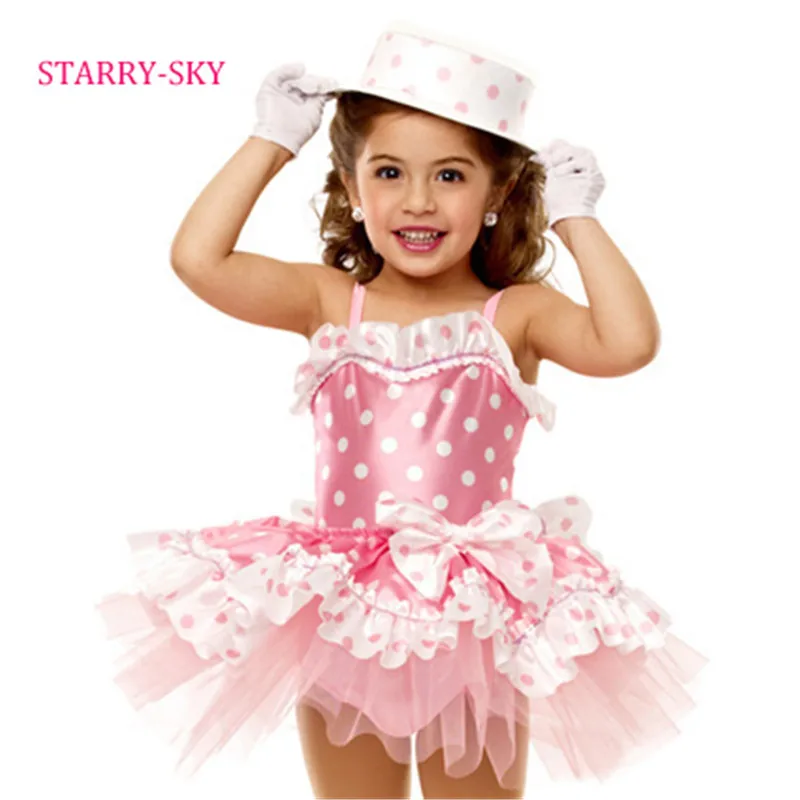 Новое балетное платье для девочек, детские танцевальные костюмы, милые розовые детские платья в горошек, балетная пачка для гимнастики, трико для девочек, танцевальная одежда для балета