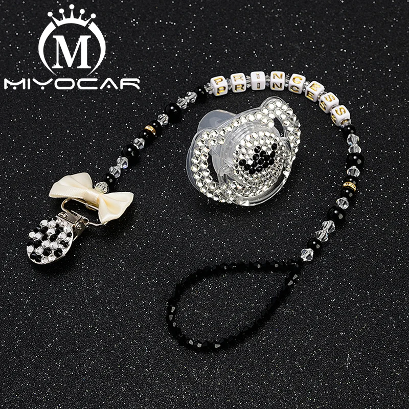 

MIYOCAR bling unique pacifier clip any name custom pacifier holder with bling black white pacifier SP008