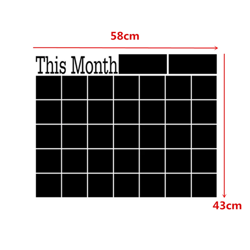 DIY58x43cm Monthly chalkboard wall sticker,Blackboard Removable Vinyl Wall Sticker Chalkboard Calendar Decal Planner Mural