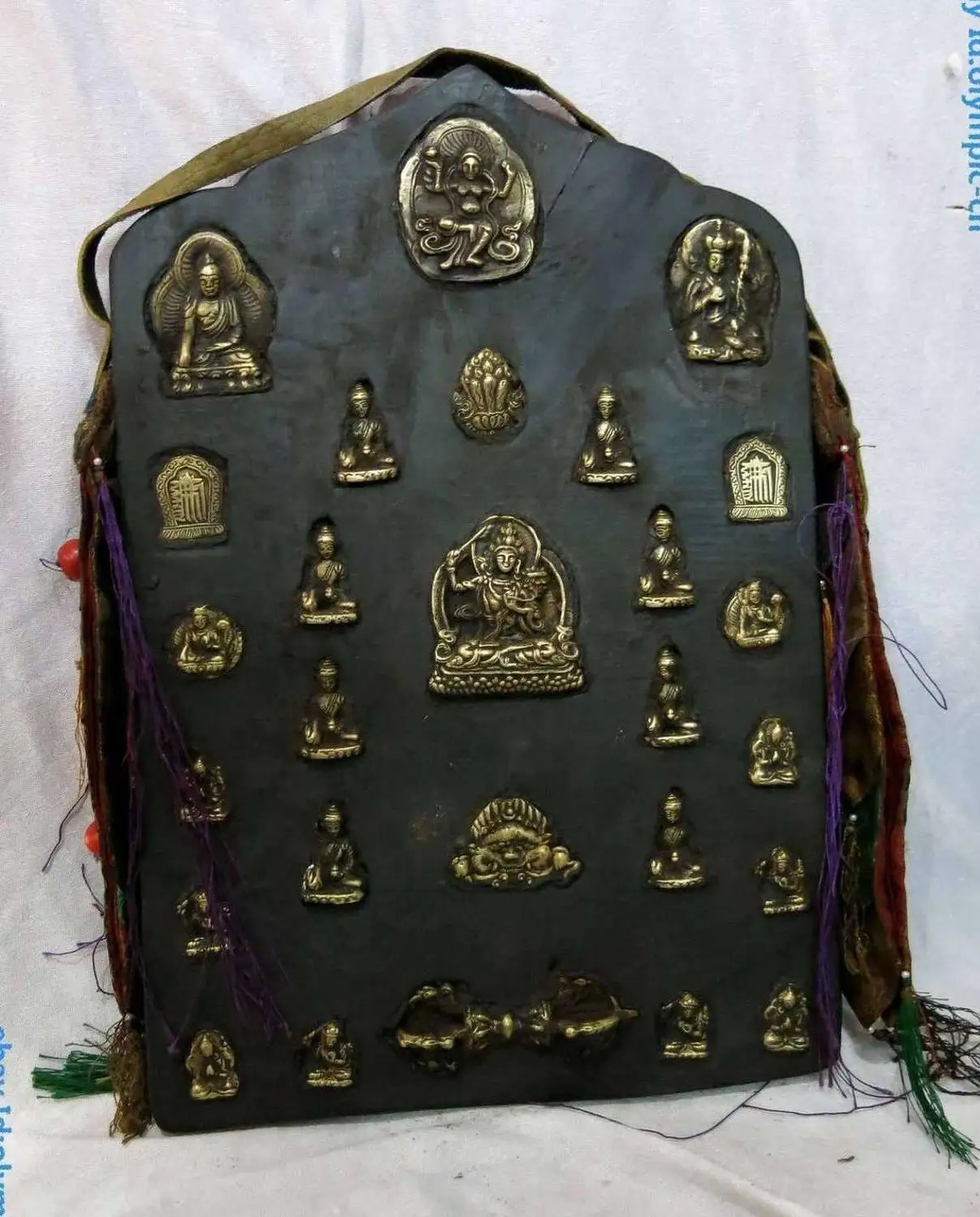 

17" China Tibet finely wood inlay bronze gild 22 buddhas and dragon Statue