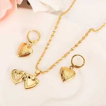 

gold Necklace Earring Set Women Party Gift photoframe love heartJewelry Sets mother gift DIY charms women girls wedding Jewelry