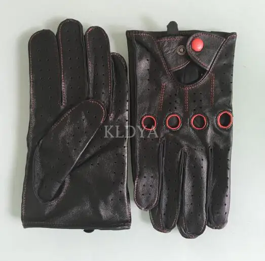 Мужские перчатки из натуральной козьей кожи, перчатки для вождения автомобиля, мотоцикла, перчатки из козьей кожи без подкладки, дышащие мужские перчатки, A27 - Цвет: A27 black red