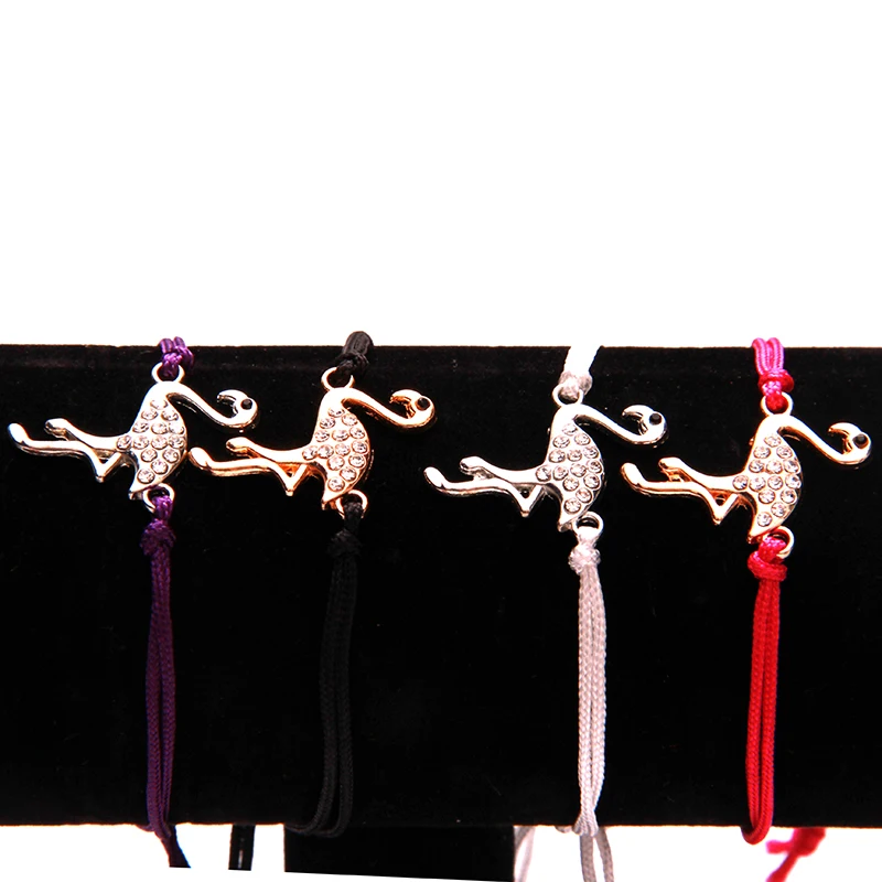 

Valentine's Gift Flamingo Bracelets Charm Bangles Stretch Crystal For Lovers Couples Braided String Bracelet His Hers Jewelry